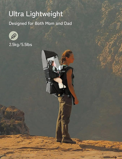 besrey Baby Backpack Carrier, Toddler Hiking Backpack with Safety 3-Height Seat, Adjustable Straps&Waist Belt, Foldable Frame Lightweight Large Capacity Child Carrier for Hiking (Black)