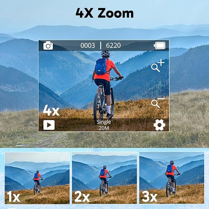 AKASO V50X Native 4K30fps WiFi Action Camera with EIS Touch Screen 4X Zoom 131 feet Waterproof Camera Support External Mic Remote Control (with Selfie Stick Tripod and Carry Bag)