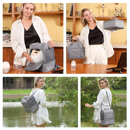 NCVI Breast Pump Bag, Double Layer Removable Pump Bag for Spectra S1, S2, Medela, Breast Pump Backpack with Ice Pack, Insulated Breast Milk Cooler Bag for Working Nursing Moms, Grey