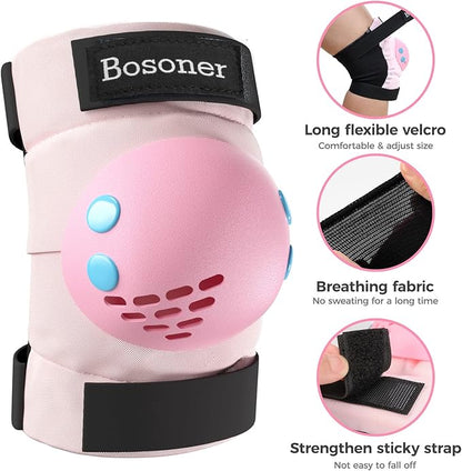 BOSONER Kids/Youth Knee Pads Elbow Pads Wrist Guards Set for 3-15 Years, Child Protective Gear Set for Roller Skates, Cycling, BMX Bike, Skateboard, Inline Skating, Scooter Riding Sports…