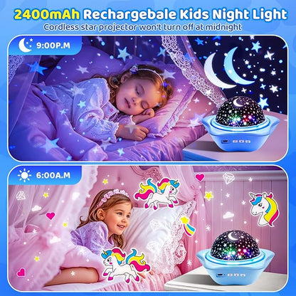 COOLNIGHT Star Lights for Bedroom, 72 Lighting Modes Star Projector Lights for Kids Room, 2400mAh Rechargeable Night Light Kids, Remote 360° Silent Sensory Light Projector for Boys Gifts