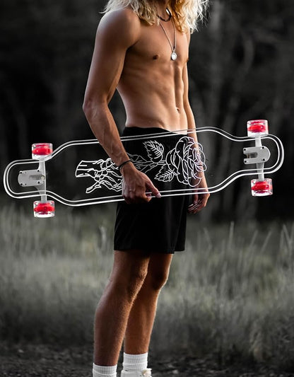 Clear Longboard Skateboard - Transparent Acrylic Long Boards with Light-Up LED Wheels for Smooth Rides - Ride The Streets in Style with Longboard Built for Beginners & Pros Alike