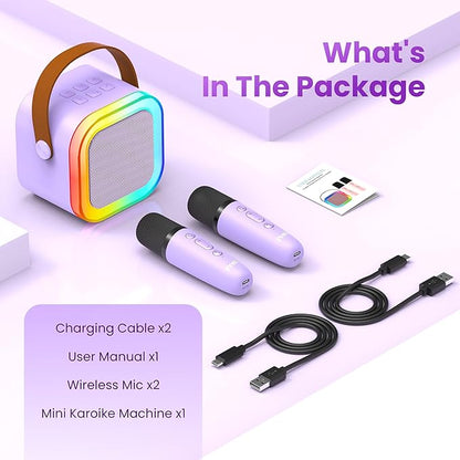 Mini Karaoke Machine for Kids Adults, Kids Toys Karaoke Microphone Singing Speaker, Karaoke Player with 2 Wireless Mic Party, Birthday Gifts for Girls Ages 4, 5, 6, 7, 8, 9, 10, 12+ Years Old(Purple)