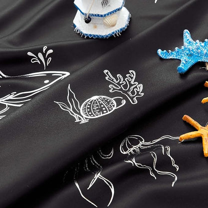 Vangao Kids Curtains for Boys Bedroom Kids Blackout Curtains 63 Inch Length Ocean Aquarium Nursery Drapes for Girls Bedroom Silver Sea Animals Print Thermal Insulated Drapes, Black 2 Panels