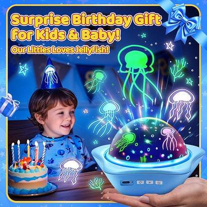 Jellyfish Baby Night Light Projector, Dinosaur+Jellyfish+Unicorn Night Light Projector, 96 Projection Options+USB Rechargeable Baby Sleeping Toys Baby Gifts,Jellyfish Lamp Baby Toys Baby Gifts Newborn