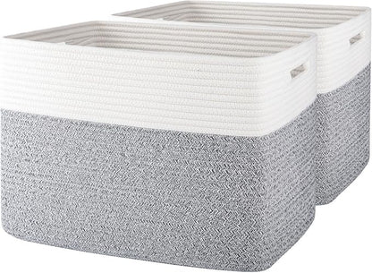 OIAHOMY Storage baskets for Shelf, Toy Storage Basket, Collapsible Storage Bins, Blanket Basket Living Room, Closet Storage for Bedroom, 16.5 x 13 x 12 Inches-Pack of 2-Brown