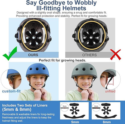 Vvinca Kids Toddlers Bike Helmet Adjustable for Ages 3-5-8 Years, Knee Pads and Elbow Pads Set Wrist Guard Sports Protective Gear Set for Roller Skate Bicycle Skateboard Scooter Girl Boy Birthday Gift