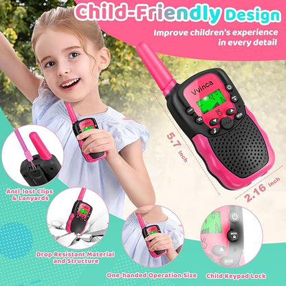 Vvinca Rechargeable Walkie Talkies for Kids, Toys for Ages 5-7 Birthday Gift for 3-12 Year Old Girl Boy with Flashlight 22 Channel 2 Way Radio 3 Mile Long Range Walkie Talkie for Outdoor Game Camping