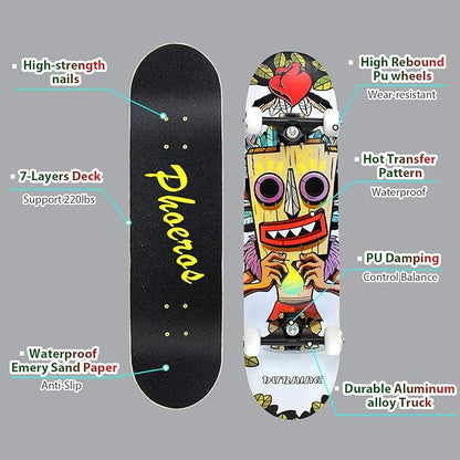 Easy_Way Complete Skateboards- Standard Skateboards for Beginners Kids Boys Girls Teenager- 31''x 8''Canadian Maple Cruiser Pro Skate Board, Skateboards