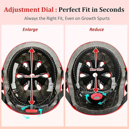 KAMUGO Kids Adjustable Helmet, with Sports Protective Gear Set Knee Elbow Wrist Pads for Toddler Age 2-8 Boys Girls, Bike Skateboard Hoverboard Scooter Rollerblading Helmet Set