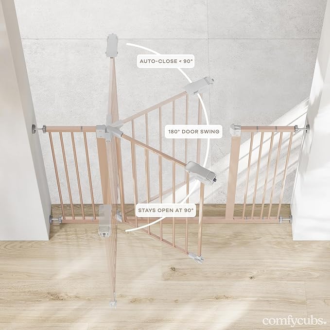 Comfy Cubs Baby Safety Gate with 3 Extensions - Adjustable 42" x 1.9" x 30" Q195 Steel Doorway Barrier - Powder-Coated Finish for Stairs and Doorways - Walk-Through Design Pet Gate - Blush