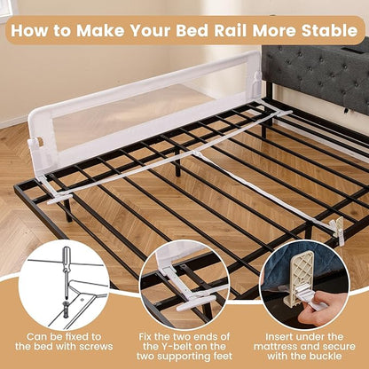 HONEY JOY Bed Rail for Toddlers, Extra Long, Foldable Portable Swing Down Safety Bed Guard Rail, Toddler Bed Rails for Crib, King Queen Full Twin Size Bed Mattress (White, 1 Pack, 71 Inch)