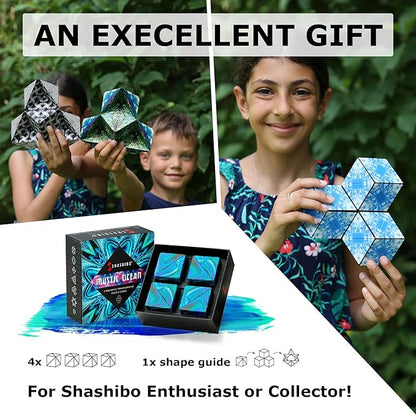 Shashibo Shape Shifting Box - Award-Winning, Patented Fidget Cube w/ 36 Rare Earth Magnets - Transforms Into Over 70 Shapes, Gift Box, Download Fun in Motion Toys Mobile App (Mystic Ocean, 4 Pack)
