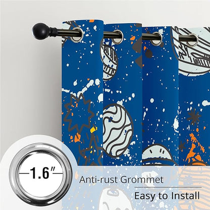 Kids Space Planet Blackout Curtains - 100% Blackout, Thermal Insulated, Noise Reducing, Perfect for Kids Room and Nursery, 2 Panels (Space-is-Great, W52×L84)