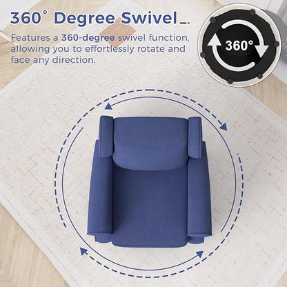 Swivel Rocker Recliner Chair, Nursery Glider Chair, Nursery Rocking Chairs, Manual Reclining Chair, Blue