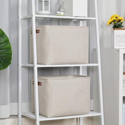 DULLEMELO 2-Pack Large Storage Baskets for Organizing 16"x12"x12" Canvas Fabric Storage Basket Bins With Leather Handles for Shelf Clothes Empty Gift Basket (Beige)