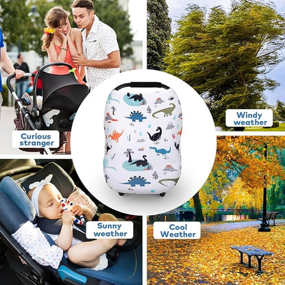 Rquite All-in-1 Car Seat Cover Baby, Carseat Covers for Girl Boy, Stretchy Soft Infant Car Seat Cover, Multi-use Baby Carrier Cover, Car Seat Canopy, Stroller Sun Shade, Nursing Breastfeeding Cover