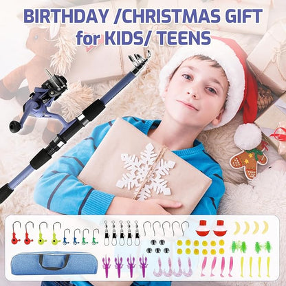 Kids Fishing Pole Set, Portable Telescopic Fishing Rod and Reel Combo for for Boys Girls Youth Toddle Fishing Pole - with Spincast Fish Reel Tackle Box Fish Lures Fishing Lines【Ambidextrous】