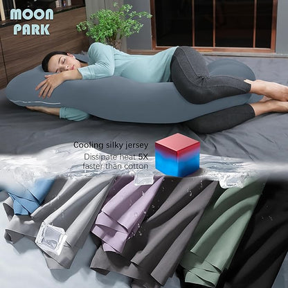 MOON PARK Pregnancy Pillows for Sleeping - U Shaped Full Body Maternity Pillow with Removable Cover - Support for Back, Legs, Belly, HIPS - 57 Inch - Grey - Cooling Cover