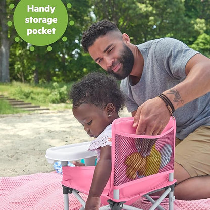 Bright Starts Pop 'N Sit Portable Booster, Indoor/Outdoor Use, Floor Seat with Feeding Tray, Pink, 6 Mos - 3 Yrs