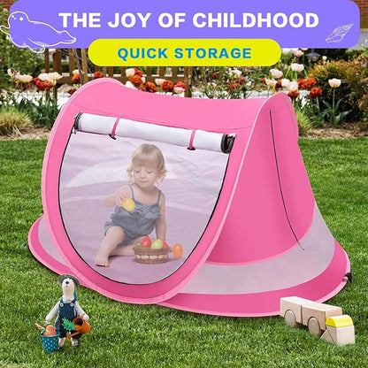 Baby Beach Tent with Baby Hat, Pop Up Toddler Travel Bed with Sun Hat for Boys or Girls, Sun Shade for Toddler Camping, Infant Portable Sun Shade, Summer Beach Baby