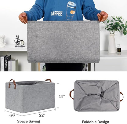 DULLEMELO Large Grey Storage Baskets 70L Oversized Dog Toy Bin Basket, Collapsible 22" X 15" X 13" Extra Large Fabric Baskets for Storage Clothes, Toys, Blankets Organizers (Grey)