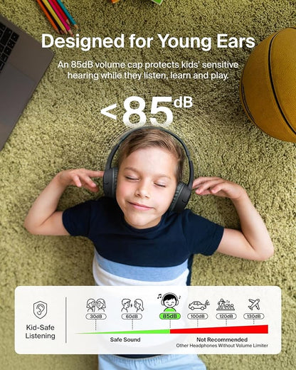 Belkin SoundForm Mini Kids Wireless Headphones w/Built-in Microphone, 30H of Playback Time, Fun Stickers, & Case - Over-Ear Headsets for Online Learning, School, iPhone, iPad, Galaxy, & More - Black