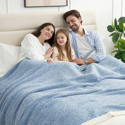 Snuggle Sac Heather Blue Bed Blanket Oversized Twin XL 66x90, Super Soft Warm Blankets for Bed, Living Room, Luxurious Microfiber Blanket Dupes, Heather Blue, 66x90