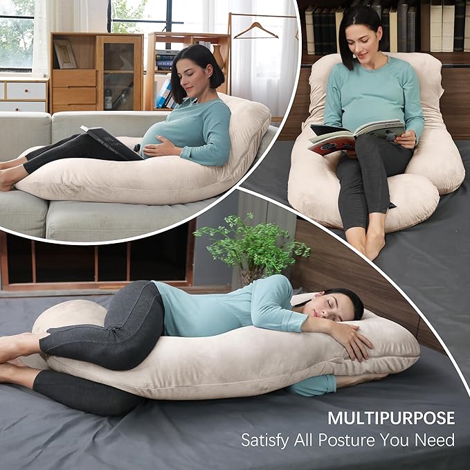 MOON PARK Pregnancy Pillows for Sleeping - U Shaped Full Body Maternity Pillow with Removable Cover - Support for Back, Legs, Belly, HIPS - 57 Inch Pregnancy Pillow for Women - Ivory