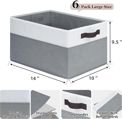 Criusia Closet Organizers and Storage Baskets - 6 Pack Shelf Organizer Bins with Handles - Clothes Storage Bins for Bedroom Nursery Home Closet Organization - Blanket Toy Storage Organizer