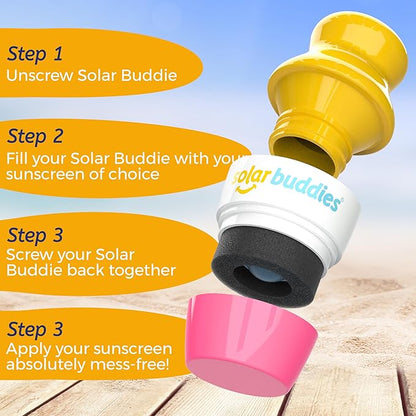 Solar Buddies Sunscreen Applicator - Single Pink - Refillable Roll on Sponge Sunscreen, Suncream & Lotion Applicator For Kids, Adults & Families - Holds 3.4fl oz, Perfect Size for Travel