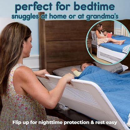 hiccapop 44" x 19" Bed Rail for Toddlers, Heavy-Duty Safety Bed Rail for Twin, Full, Queen Beds, Soft Mesh Cover & Swing-Down Design, Easy No-Tool Installation (White)