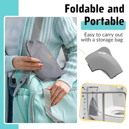 Travel Potty Seat for Toddler & Kid, Maliton Portable Potty Seat with Storage Bag, Foldable Potty for Toddler Travel, Non-Slip Potty Training Toilet Seat Cover with Splash Guard (Grey)