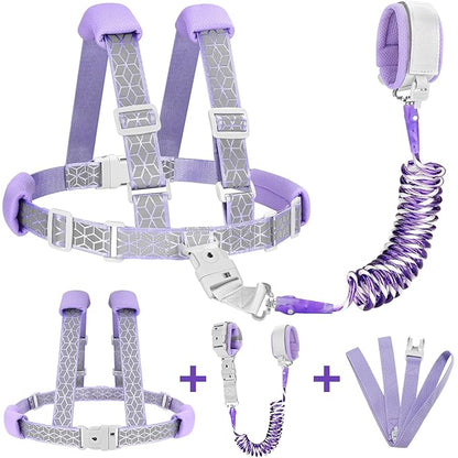 Accmor 3 in1 Toddler Harness Leash, Reflective kid Harness with Anti Lost Wrist Link, Harness Leash for Toddlers, Child Walking Harness kids Leash Wristband Rope Belt with Lock for Baby Girls (Purple)
