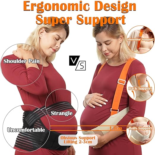 Upgranded Pregnancy Belly Band, Belly Support Belt for Pregnant Women with Adjustable Straps, Back Support, Waist Support Belt for Pregnancy (Orange, Large)