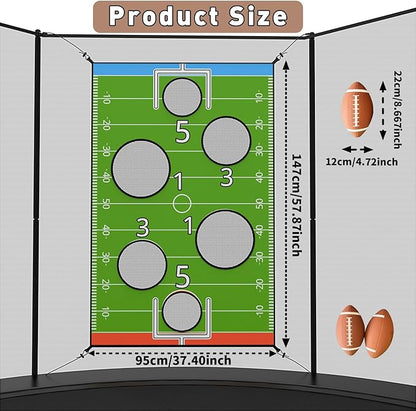 jumpfly Trampoline Football Game Accessories, Toss Throwing Target Net Fits 8 FT/10 FT/12 FT/14 FT Recreational Trampolines with Two Footballs - Trampoline Indoor Outdoor Party Games for Kids