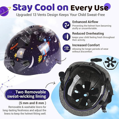 Vvinca Kids Toddlers Bike Helmet Adjustable for Ages 3-5-8 Years, Knee Pads and Elbow Pads Set Wrist Guard Sports Protective Gear Set for Roller Skate Bicycle Skateboard Scooter Girl Boy Birthday Gift