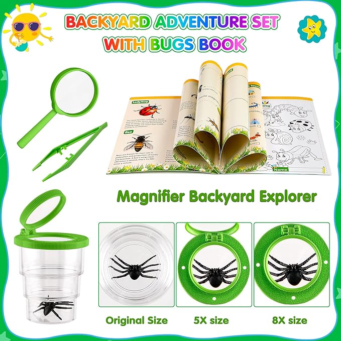 INNOCHEER Kids Explorer Kit & Bug Catcher Kit & Safari Costume Kit, Outdoor Exploration Set with Hat, Vest, Butterfly Net and Bugs Book for Boys Girls 3-12 Years Old (Camouflage Green)