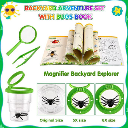 INNOCHEER Kids Explorer Kit & Bug Catcher Kit & Safari Costume Kit, Outdoor Exploration Set with Hat, Vest, Butterfly Net and Bugs Book for Boys Girls 3-12 Years Old (Camouflage Green)
