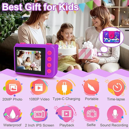GKTZ Kids Camera - Waterproof Underwater Camera for Kids, Christmas Birthday Gifts for Girls Age 3-12, 1080P HD Children Digital Action Camera, Pool Toys for Kids Age 4-12