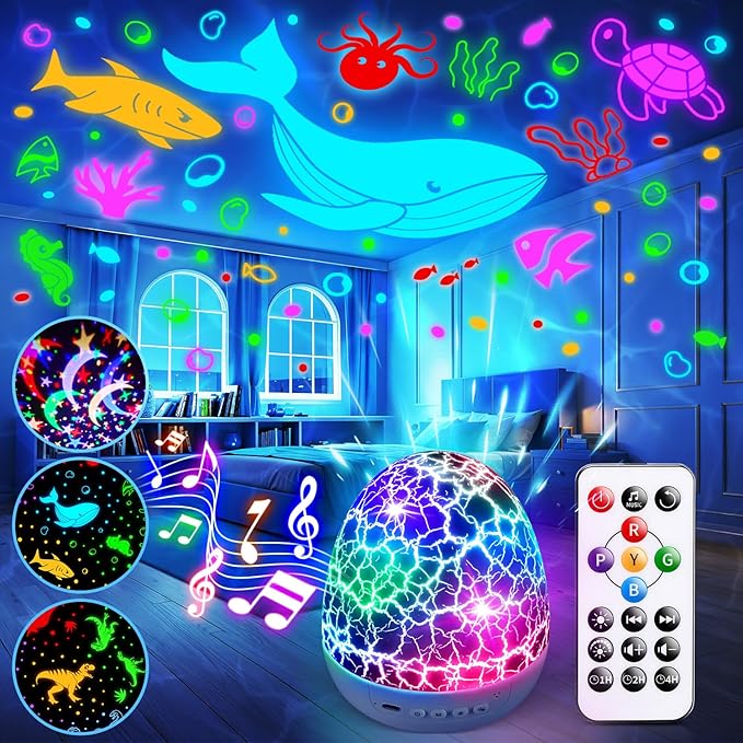 Baby Sound Machine Night Light Projector | 15 Sleeping Sounds & 3D Films | 31Colors & Remote Control | Toddler Night Light for Kids, Baby White Noise Machine, Sound Machine baby, Egg Light for Nursery