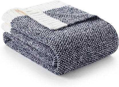 Snuggle Sac Navy Throw Blanket for Couch, Oversized Throw XL Super Soft Warm Blankets Cozy Knit Fuzzy Lightweight Throws for Sofa, Bed, Living Room, Heather Navy, 50x70 inches