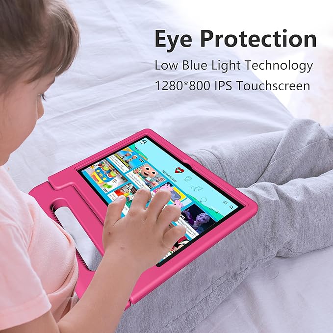 Kids Tablet, 10.1 Inch Tablet for Kids Android 14, 64GB Octa-Core, WiFi, Big Battery, Kids Space, Parental Control 1280 * 800 HD Display Children Tablets Pink
