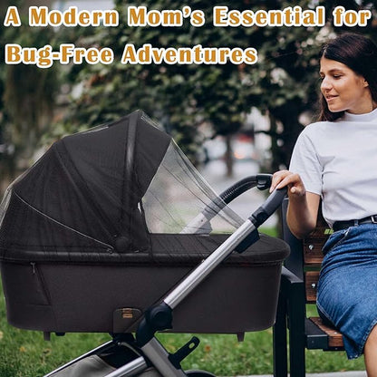Baby Stroller Mosquito Net (2 Pack) - Durable Mesh Protection for Bassinets, Cradles, Playards, Pack N Plays & Portable Mini Cribs | Breathable Universal Fit Insect Barrier (Black + Daisy)