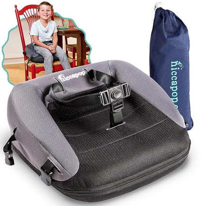 Hiccapop NeoBoost Inflatable Toddler Booster Seat for Dining Table – Portable, Quick-Inflate Design – Anti-Slip Base, Secure Straps, Easy-Clean – Perfect for Home & Travel, Black/Gray