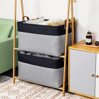DULLEMELO Extra Large Storage Basket 22X15, 70L Foldable Fabric Toys Baskets Organizer Bins, Black&Grey