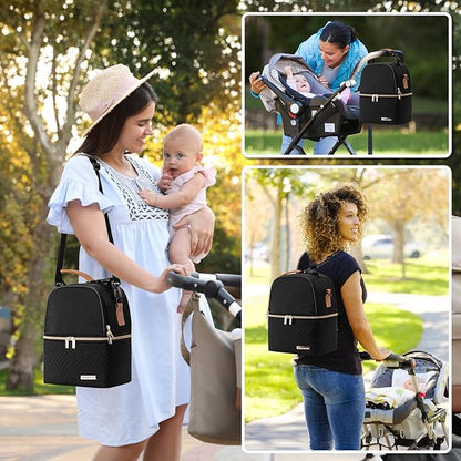 Breastmilk Cooler Bag with Ice Pack Fits 6 Baby Bottles up to 9 Ounce, Breast Milk Pump Cooler Bag with Shoulder Strap for Nursing Mom Daycare, Work, Travel- Black