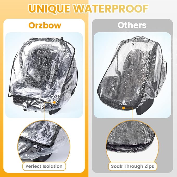Car Seat Rain Cover Universal, Food Grade EVA, Waterproof Weather Shield for Infant Car Seat with Storage Bag, Baby Car Seat Stroller Rain Cover Features Side Ventilation, Quick-Access Roll-Up Door