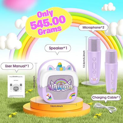 Mini Karaoke Machine for Kids Girls: Unicorn Portable Bluetooth Speakers with 2 Wireless Mic Toys for Girls Age 4-6 7 8 9 Years Old Girl Gifts Birthday Gifts for 5 6 7 8 9 10 11 Years Teens Purple