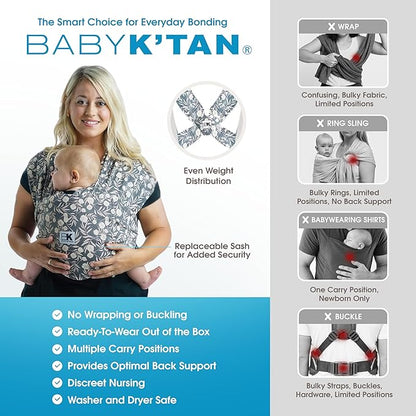 Small-Petite Original Baby K'tan Baby Carrier: #1 Easy Pre-Wrapped, Soft, Slip-On, No Rings, No Buckles | 5 in 1 Baby Sling Gift | Infant Wrap for Newborn to Toddler up to 35lb Women 2-4, Men up to 36